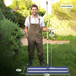 Lawn Leveling Rake with Aluminum Roller & Stainless Steel 40"x10" Levelawn Tool, Heavy-Duty Leveler with 80" Extended Handle for Garden, Golf Course & Farm Use (Blue)