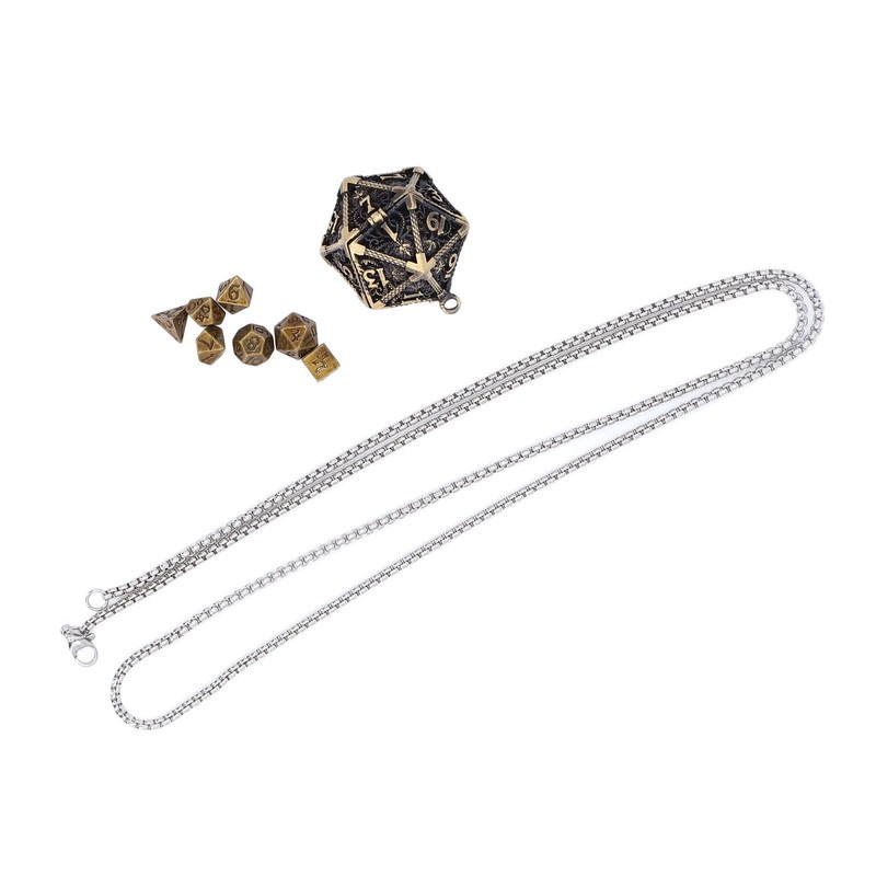Mini Dice Set Necklace Antique Tiny Small Metal Hollow Polyhedral