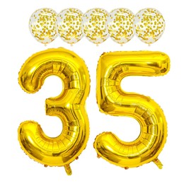 Gold 35 Foil Balloons 40" Jumbo Foil Balloons Confetti Balloons for 35th Birthday Wedding Anniversary Party Decorations