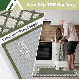 COSY HOMEER Washable Kitchen Rugs Sets of 2 Non-Slip Kitchen Mats for Floor Absorbent Kitchen Runner Rug for Kitchen Carpet,Sink Mat and Laundry, 20"x30"+20"x48",Green