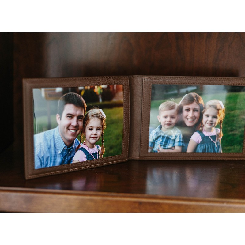 Karandu Double 5x7 Landscape Leather Picture Frame - Cognac