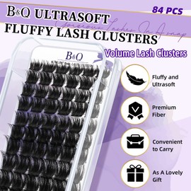 B&Qaugen Lash Clusters F01 Individual Lashes 84 Pcs Ultralight Eyelash Clusters DIY Cluster Eyelash Extensions at Home Wispy Lash Extension Light as Feather Cluster Lashes (F01-D-8-18mm)