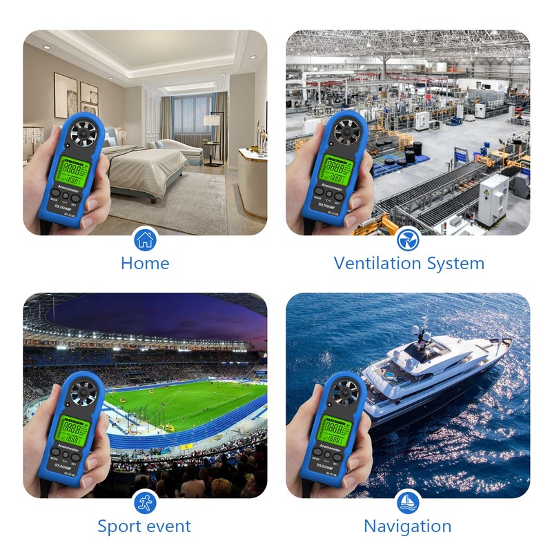 Anemometer Handheld, Mini Digital Wind Speed Meter, Measuring Temperature, Max/Average/Current