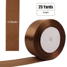 25 Yard Mocha Mousse Wired Satin Ribbon Roll, 1-1/2 InchFabric Ribbon for Craft Bows Rose Bouquet, Holiday Gift Wrapping, Party Decoration