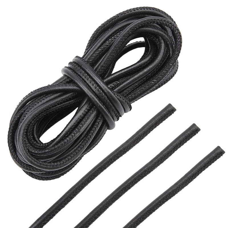 CALFOVERA 4.6m x 3mm Round PU Leather Cord Black Thin
