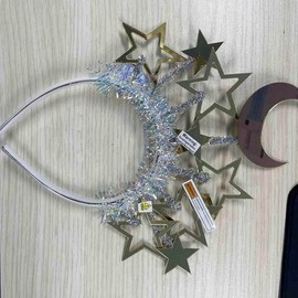 Yean Light Up Moon Star Headband Gold Hair Band Costume Hair Accessories for Women (Gold-Warm Light, One Size)