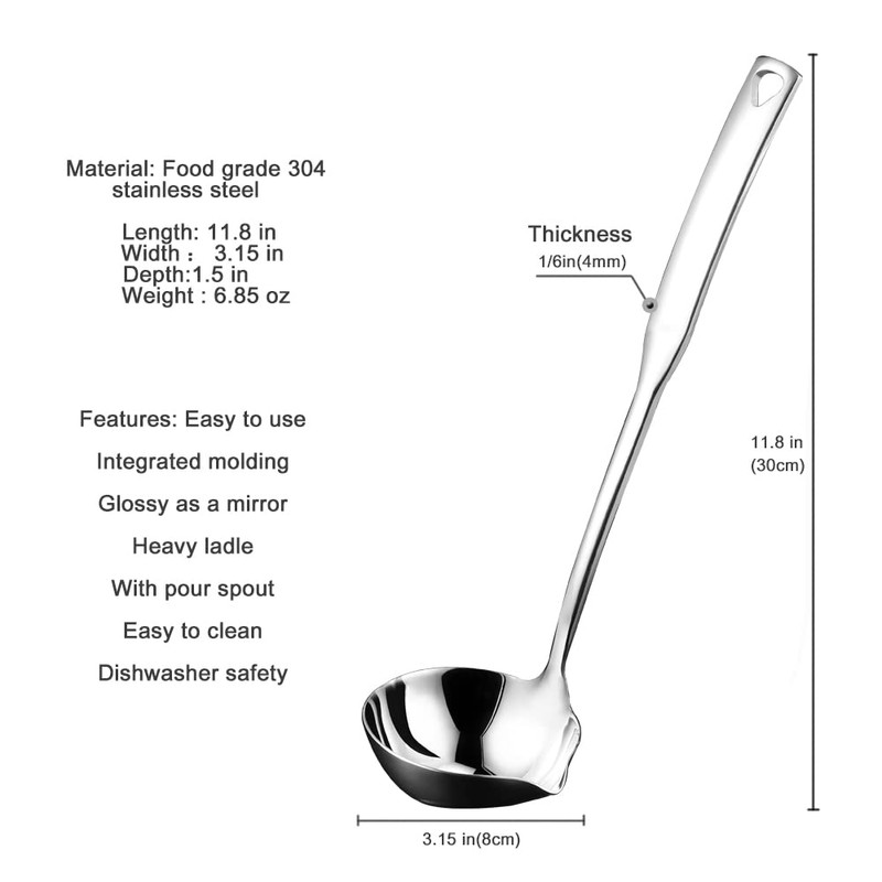 Hvanam Kitchen Soup Ladle 304 Stainless Steel Punch Metal Luminous