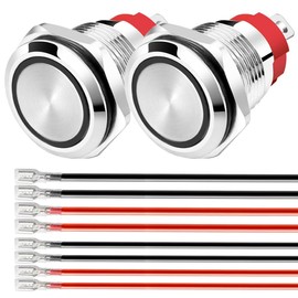 Gebildet Waterproof Momentary Push Button with Blue LED 110-230VAC/15A 16 mm Stainless Steel Push Button Switch Waterproof with Connection Cable Pack of 2