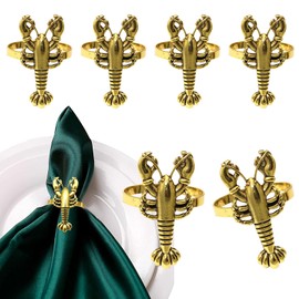 Davifina - Juego de 6 servilleteros de langosta dorada, servilletero costero, anillo náutico para servilleteros de pescado carnero para playa, boda, hebilla de verano para Hawaii Luau, decoración de