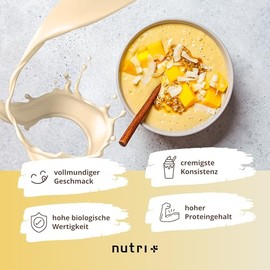 Nutri + Proteinpulver Vegan Mango & Maracuja 1 kg - 82% Eiwei√ü - 3k plant-based Eiwei√üpulver - Veganes Protein Pulver 1000 g - Mehrkomponenteneiwei√ü
