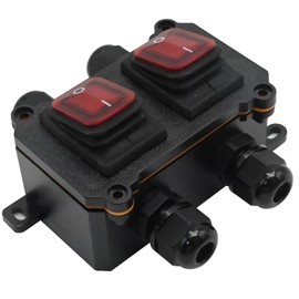 EATAKWARD IP66 Waterproof Double Toggle Switch with Red Light Rocker Button, Heavy Duty Inline Cord On Off Switch DPST AC/DC 20A-125V 16A-250V 30A-24V 35A-12V for Outdoor Use 4 Exit