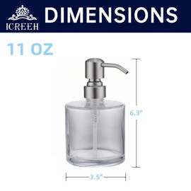 ICREEH Clear Glass Bathroom Soap Dispenser with Rust Proof Stainless Steel Pump, Refillable Liquid Hand Soap Dispenser for Bathroom, Kitchen (Brushed Nickel)