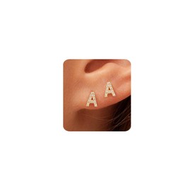 MUMREUES Gold Earrings for Women 14K Gold Cubic Zirconia Initial A Letter Stud Earrings for Women Trendy Simple Small Minimalist Dainty Cute Hypoallergenic Earrings Jewelry Gifts for Women