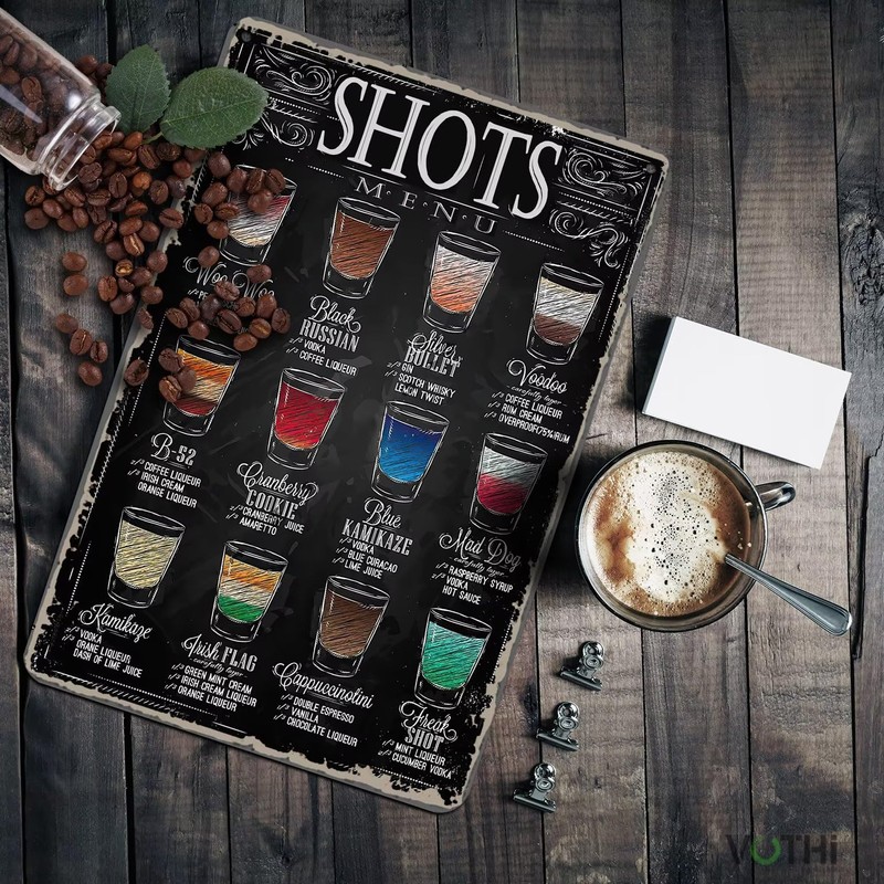 VOTHI Funny Retro Shots Menu Bar Signs for Home Bar