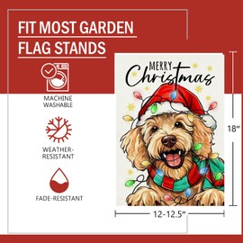 Stosts Merry Christmas Goldendoodle Dog Decorative Garden Flag, Xmas Pet Yard Outside Home Decor Dog Lovers Gift, Winter Holiday Burlap Outdoor Small Decoration Double Sided 12 x 18