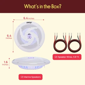 Pyle Marine Speakers - 5.25 Inch 2 Way Waterproof and Weather Resistant Outdoor Audio Stereo Sound System with LED Lights, 180 Watt Power and Low Profile Slim Style - 1 Pair - PLMRS53WL