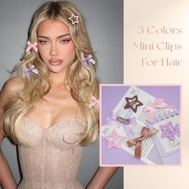 YAEISM 24PCS Hair Clips Satin Mini Hair Bows Metal Star Hair Clips 3 Colors Light Purple Y2K Hair Accessories for Girls