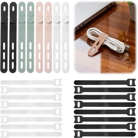 24PCS Bridas de Silicona Reutilizables Ajustables y Cinchos de Tela Elástico Multiusos para Agrupar Cable de Auriculares, Cargador, Electrónica en el Hogar u Oficina (Colorido）