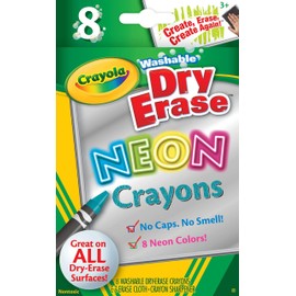 Crayola, Dry-Erase Neon Crayons, Art Tools, 8 Count, Washable, Perfect for Classroom Art Activities, Includes Sharpener and Erase Cloth