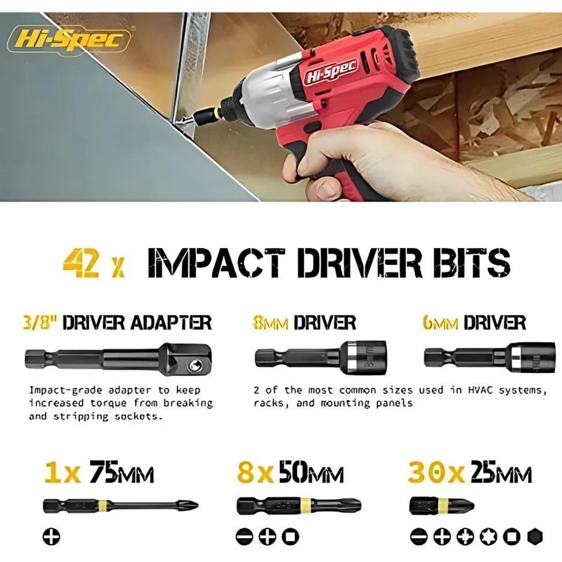 Hi-Spec 43-Piece 1/4 Inch Hex Impact Wrench Set Includes flexible