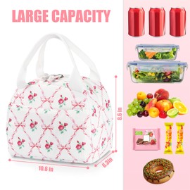 BuyCard Insulated Lunch Bag Women, Reusable Corduroy Cute Lunch Box, Leakproof Floral Lunch Tote Bag with Large Capacity, Small Cooler Lunch Container for Work Office Travel Picnic (Rose Bow)