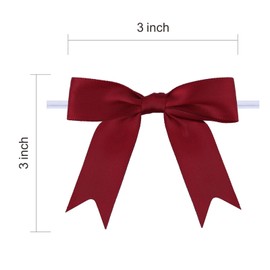 Meseey 50 Pcs 3 Inches Twist Tie Satin Ribbon Bows Rust Red Pretied Premade Craft Bows for Treat Bags Gift Wrapping Basket Wedding Baby Shower Brithday Christmas Party (3", Rust Red)