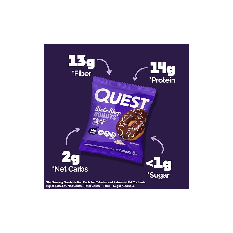 Quest Nutrition Bake Shop, Chocolate Frosted Donuts, 14g Protein, Less