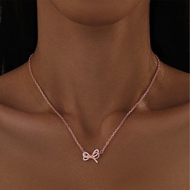 Poxtex Rose Gold Necklace for Women Dainty Bow Necklaces Cute Tiny Bow Necklaces Trendy Gold Bow Pendant Choker Necklace Non Tarnish Gold Jewelry Gift for Everyday Wear