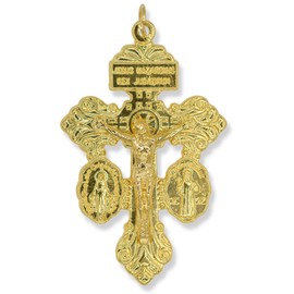 Bulk Pack of 5 - Triple Threat Pardon Crucifix St Benedict Crucifix and Miraculous Medal Gold Rosary Parts Cross for Rosary Making - Large Italian 2 1/8 Inch Plated Rosary Making Supplies