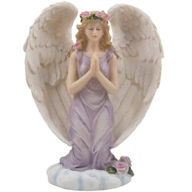 Kneeling Angel in Prayer Figurine on a Heavenly Cloud with Accents of Roses for Spiritual, Religious and Christian Home Decor Sculptures or Statues As Artistic Inspirational Gifts