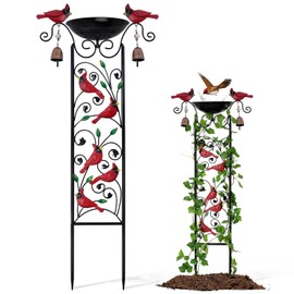 Cardinal Bird Bath Garden Trellis for Climbing Plants Outdoor Wind Chime Decor Red Birds Feeder Yard Sign Spring Lawn Decorations Housewarming Christmas Appear Memorial Gift for Bird Watcher Gardener