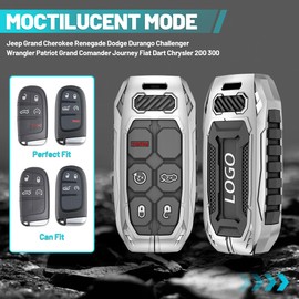 Metal Key Fob Cover Case Compatible with Jeep Grand Cherokee Renegade Dodge Durango Challenger Wrangler Patriot Grand Commander Journey Fiat Dart Chrysler 200 300 (Silver)