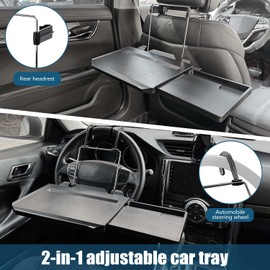VRSCPUMG Black 2-in-1 Car Steering Wheel Tray & Backseat Tray with Adjustable Multipurpose Desk Car Accessories for Eating, Writing, Laptop Work with Cup Holder - Ideal for Constant Travelers