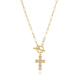 DIFLAX Women's Cross Necklace, 14K Gold Plated Layered Cross Pendant Chain, Elegant Choker Necklace for Women, Christianity Jewellery, Women's High Quality Fashion Jewellery, Gift Idea with Cross