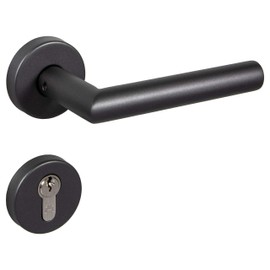 Gedotec Door Handle Set Stainless Steel | 1 Piece Door Fitting Anthracite Grey Matt Door Handle Room Door on Round Rosette - CHAPO | PZ - Cylinder | Door Handle Vintage | Rosette Set L-Shape Including
