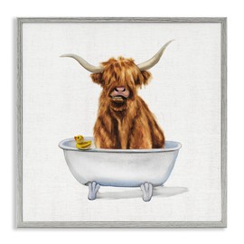 Stupell Industries Shaggy Country Cattle in Bathtub Rubber Duck Wall Art, 17x17, Grey Framed