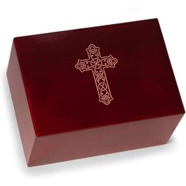 Bey-Berk Deering Moments Engraved Lacquered Rosewood Funeral Cremation Urn for Human Ashes (Cross, Large)