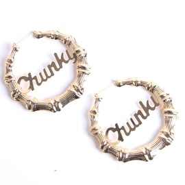 Women 9cm elegant Large Word Bamboo Earrings Hip-Hop Gold Hoops Bling Circle Earring With Letter Chunky