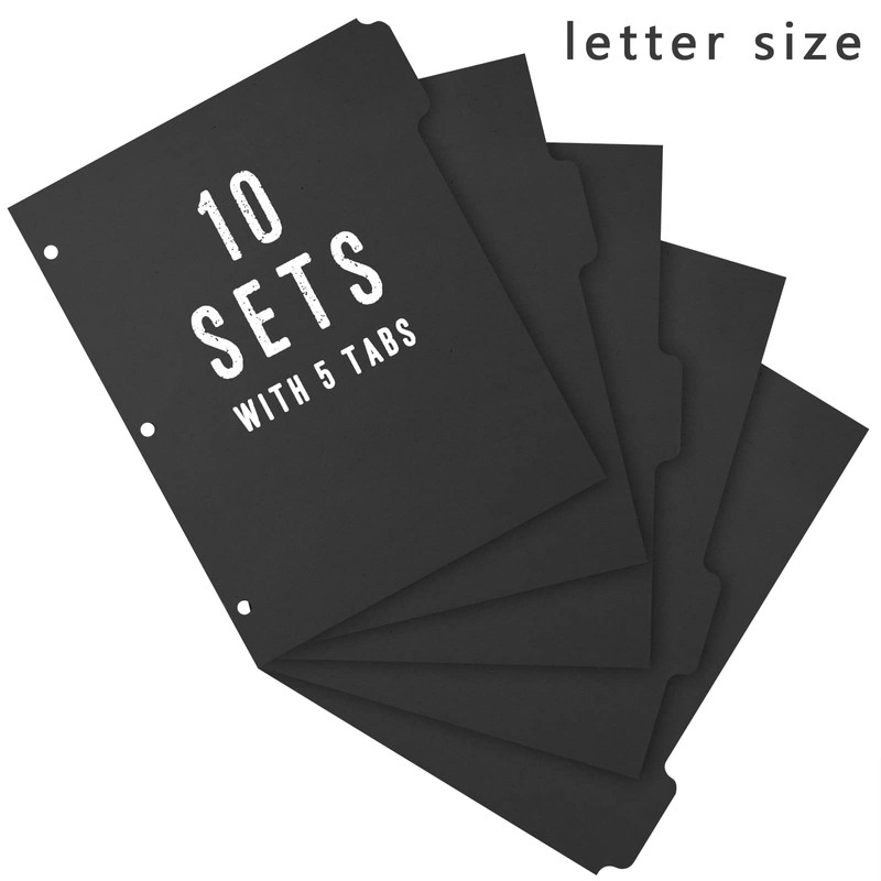 3 Ring Binder Dividers with 5-Tabs for Letter Size, 1/5