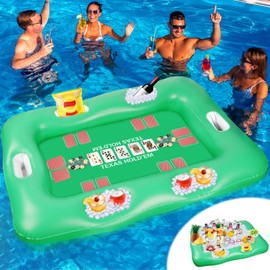 Large Floating Table for Pool Game with Waterproof Playing Cards, 53.5 x 38 in Floating Card Table for Pool with Food Drink Holders, Inflatable Floating Pool Game Table for Adults Family Party