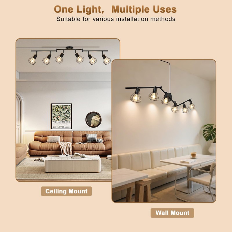 LTBLIGHT Plug in Track Lighting, 6-Light Rotatable Ceiling Light Fixture