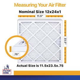 Filter King 12x24x1 Air Filter | 4-PACK | MERV 13 HVAC Pleated A/C Furnace Filters | MADE IN USA | Actual Size: 11.5 x 23.5 x .75"