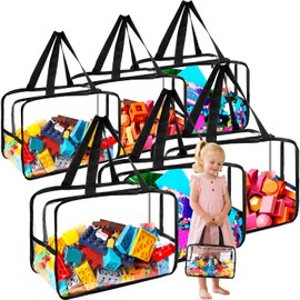 6 Packs Toy Storage Bags 13.6×9.2×7In, Reusable Clear PVC Board Game Storage, Travel Waterproof Organizer Toy Bags with Zipper for Building Blocks, Puzzle, Stuffed Animals