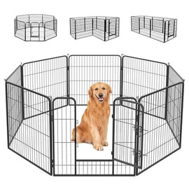 FDW Dog Playpen Dog Pen Dog Kennel 8 Panels 32 Inch Hight Indoor Outdoor Folding Metal Portable Puppy Exercise Pen Heavy Duty Dog Fence for Yard Camping,Black