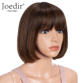 Joedir Short Bob Wig,Straight Ombre Brown Bob Wig with bangs, 100% Human Hair Wig for Women, 8 inch Short Bob Wig Natural Looking for Daily Use(P4/30)