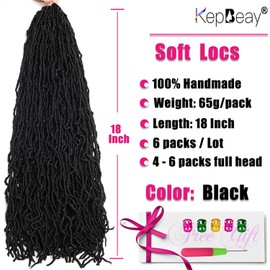 18Inch Soft Locs Crochet Hair 6Packs Faux Locs Crochet Hair Pre Looped Burgundy Color Synthetic Hair Extension for Women (18Inch, BUG#)