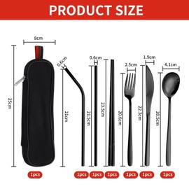 7 Piece Portable Cutlery, Stainless Steel Cutlery, Reusable, Multifunctional Cutlery Set for Work, School, Camping