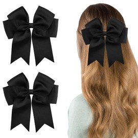 AYNKH 2 Pcs 6 Inches Solid Colour Large Bow Hair Clips, Ribbed Ribbon Fishtail Double Flutter Ribbon Bow Hair Clips, French Ribbon Bow Hair Clips for Prom, Daily Dress Up, Show, Party