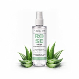 Tónico facial de agua de rosas con aloe vera y ácido hialurónico, spray hidratante y calmante para enrojecimiento, piel seca y propensa al acné, natural, sin alcohol, 4.05 onzas líquidas