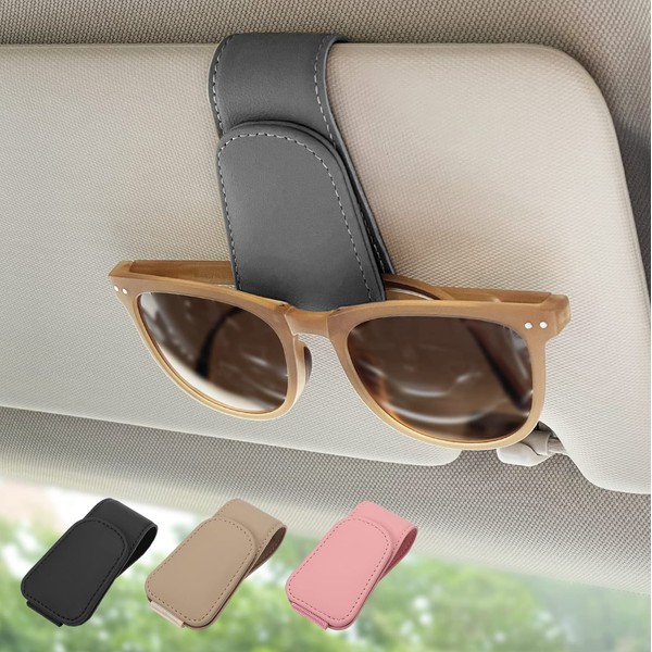 Ompellus 2 Pack Magnetic Leather Sunglass Holder, Eyeglass Hanger Clip